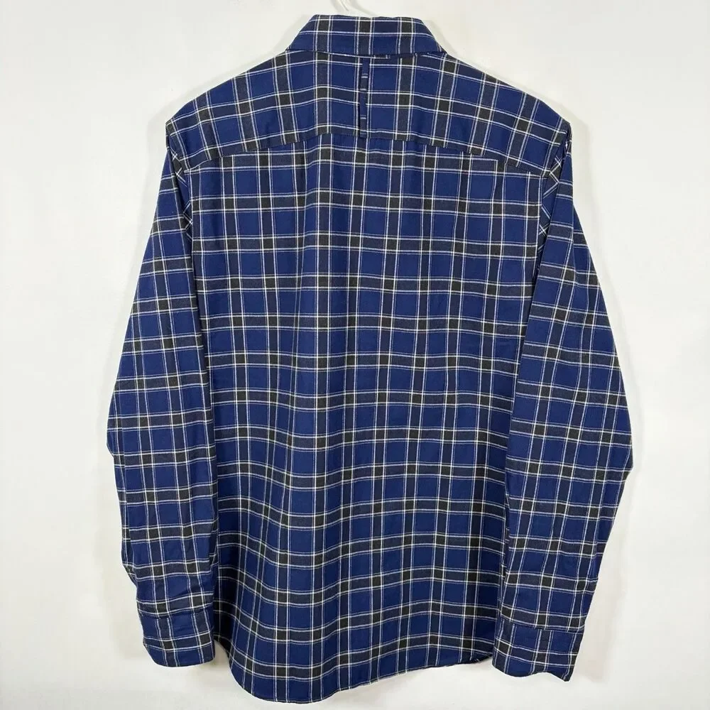 Banana Republic Luxe Flannel Slim Fit Button Down Shirt Mens Blue Black Plaid